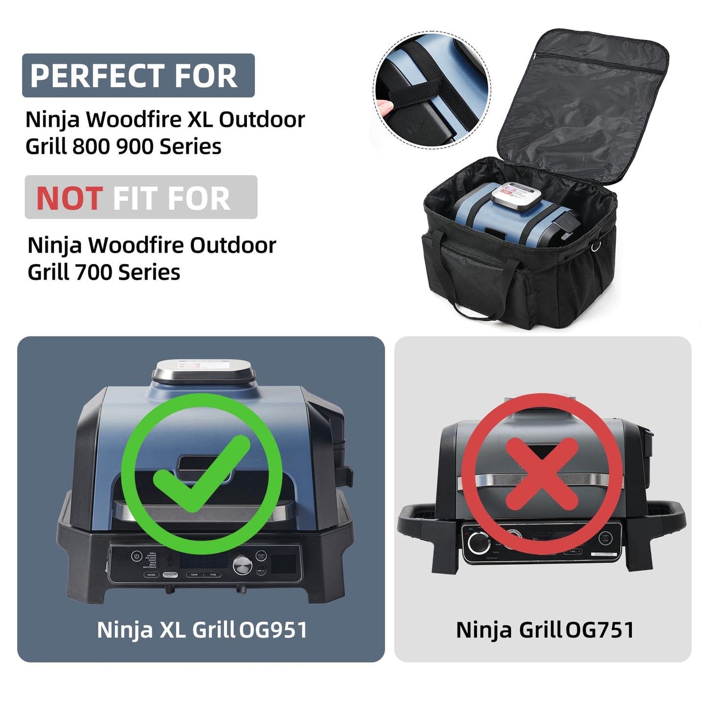 Carry Bag for Ninja Woodfire Pro XL Outdoor Grill, Accessories for Ninja Wood Fire Smoker Grill OG900/800 Series, Padded Carrying Case with Muti-Pockets and Shoulder Straps, Water-Resistant (Bag Only)