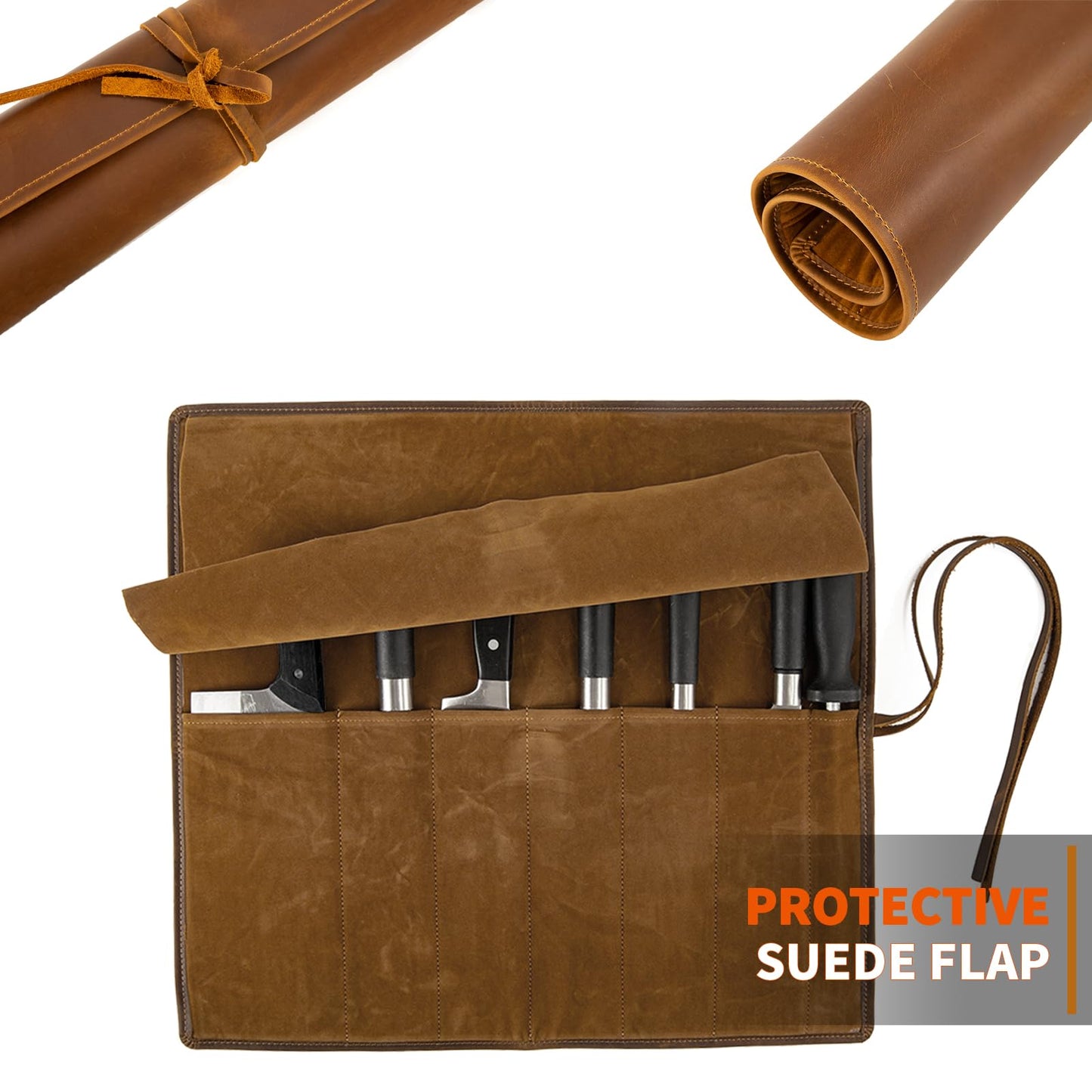 Genuine Leather Knife Roll, Knife Bags for Chefs Professional, Small Chef'S Knife Case Holder, Knives Holders Protectors with 7 Slots