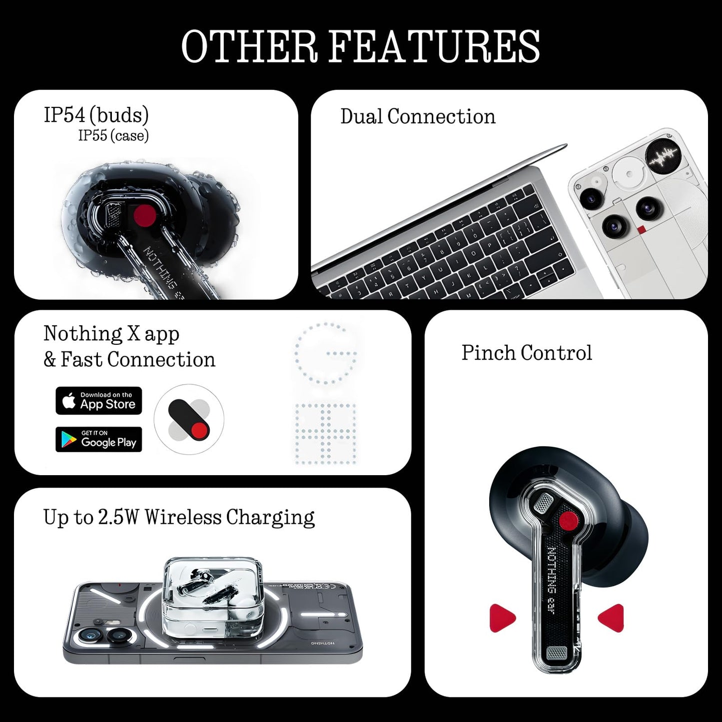 Nothing Ear Wireless Earbuds Bluetooth, 45dB Hybrid Smart ANC Earbuds, 11mm Deep Bass Boost, Hi-Res Audio with LDAC & LHDC 5.0, 6 Mics Call, 40.5H Playtime with Fast Charging Case, ChatGPT Supported