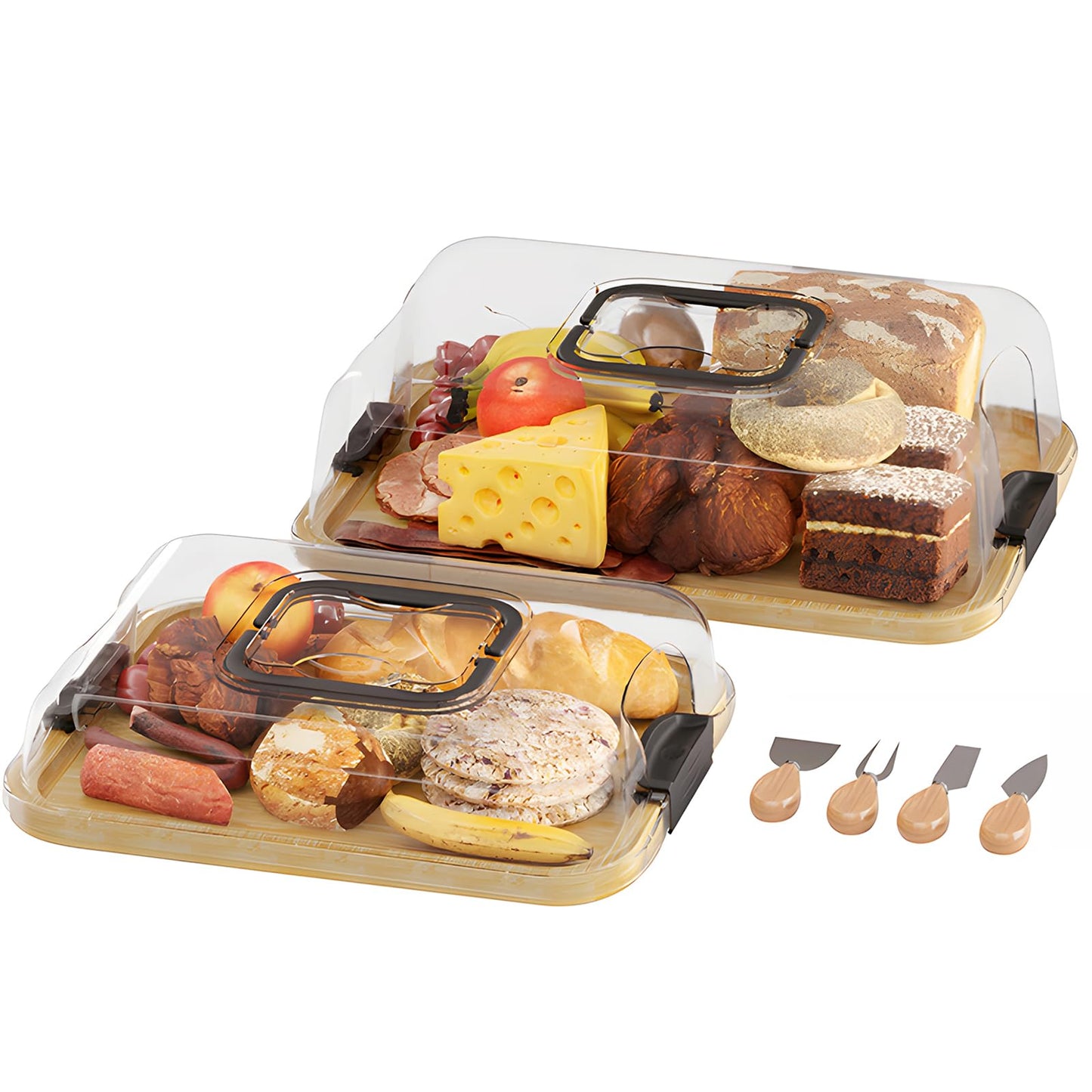 JEPISADI 2-Pack Charcuterie Board with Lid 4" Heightened Lid - 14.2" & 13.4" Bamboo Trays Entertaining - Housewarming Warming Gifts New Home, Gifts for Women - Large Food Platter