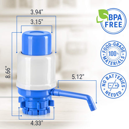 HotFrost Manual Water Pump for 5 Gallon Jug & Bottle – Non-Electric 5 Gallon Water Dispenser, Universal Hand Pump with 3 Adjustable Tubes, 53mm Screw Top Adapter, Spout Cap & Cleaning Brush, BPA-Free