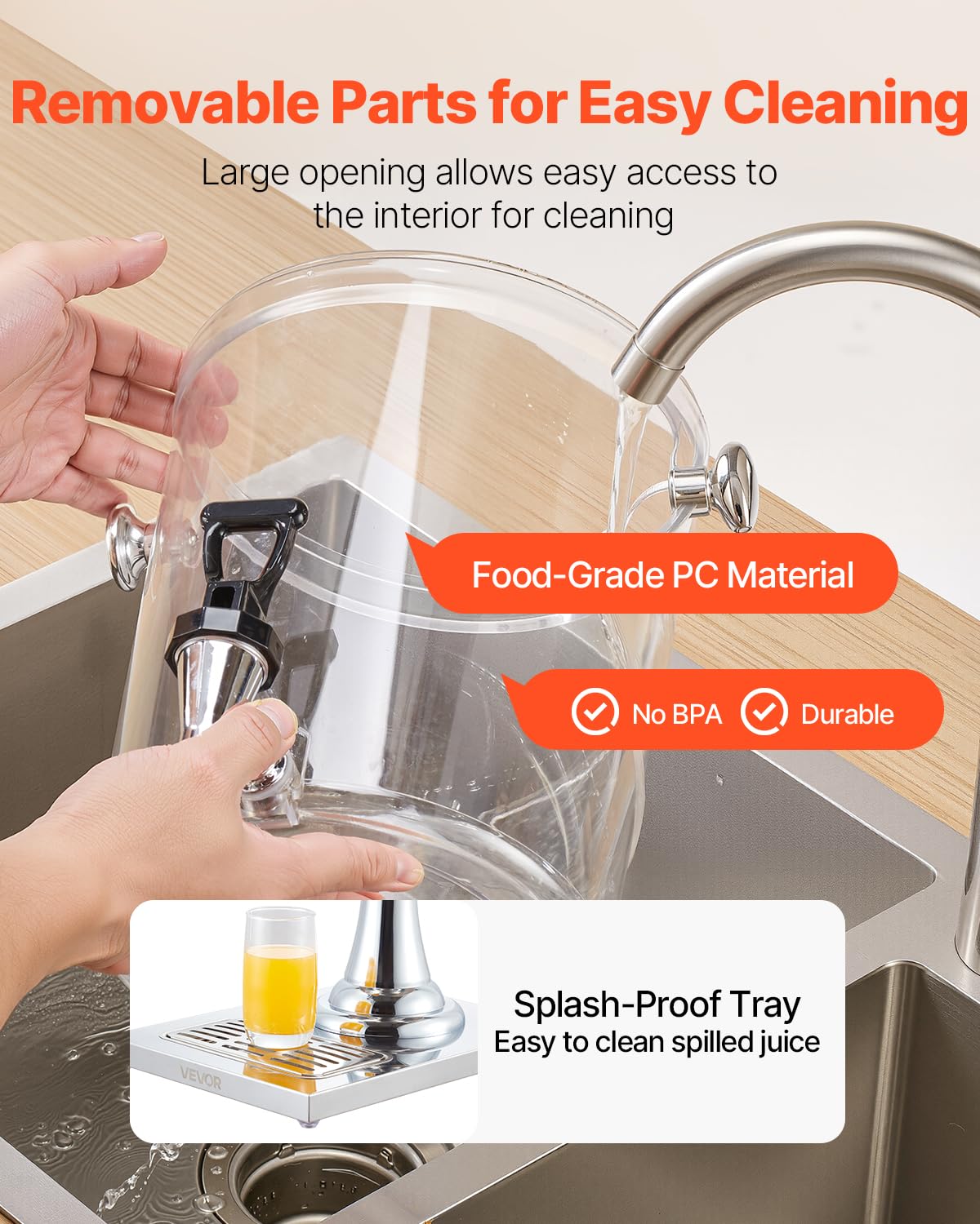 VEVOR Beverage Dispenser, 2.1 Gallon Drink Dispenser for Parties, Stainless Steel + Plastic Juice Dispensers with Spigot Ice Chamber Tray, Iced Tea Lemonade Juice Dispensers, for Restaurants, Hotels