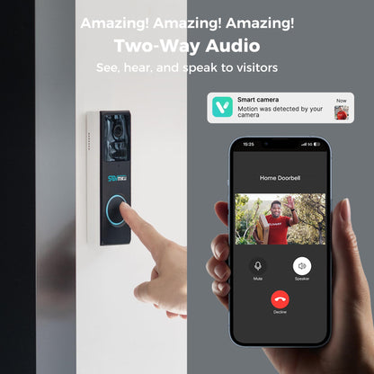 Vicohome DB3 2K Smart Video Doorbell with Chime, Home Security Battery Camera Wireless, Audible Alarm, Easy to Setup, Human Detection,Two Way Audio, 2.4GHz Wi-Fi, No SD Slot, 180 Days Exchange Policy