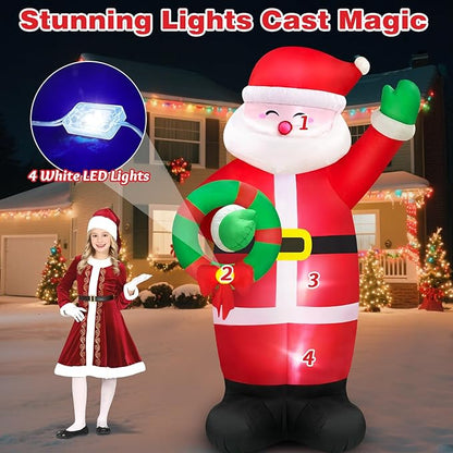 MICOCAH 8 FT Huge Christmas Inflatables Santa Claus Holding Garland Outdoor Decorations, Build in LEDs & Tethers Stakes Giant Inflatable Santa Blow Up Yard Décor for Holiday Xmas Indoor Patio Lawn