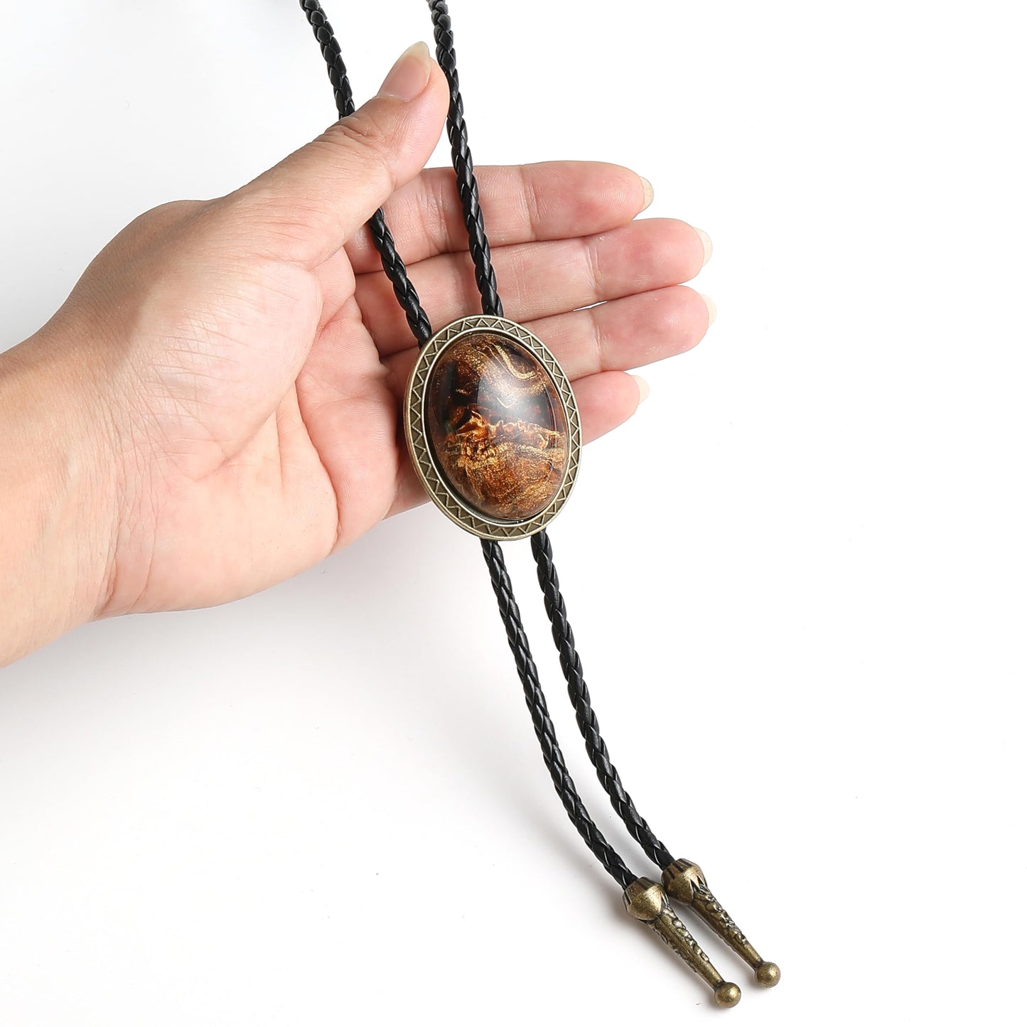 Wrlcorly 5Pcs Bolo Tie for Men Western Cowboy Leather Necktie Handmade Tiger Eye Cicada Turquoise Cow Skull Flower Eagle Halloween Costume Accessories