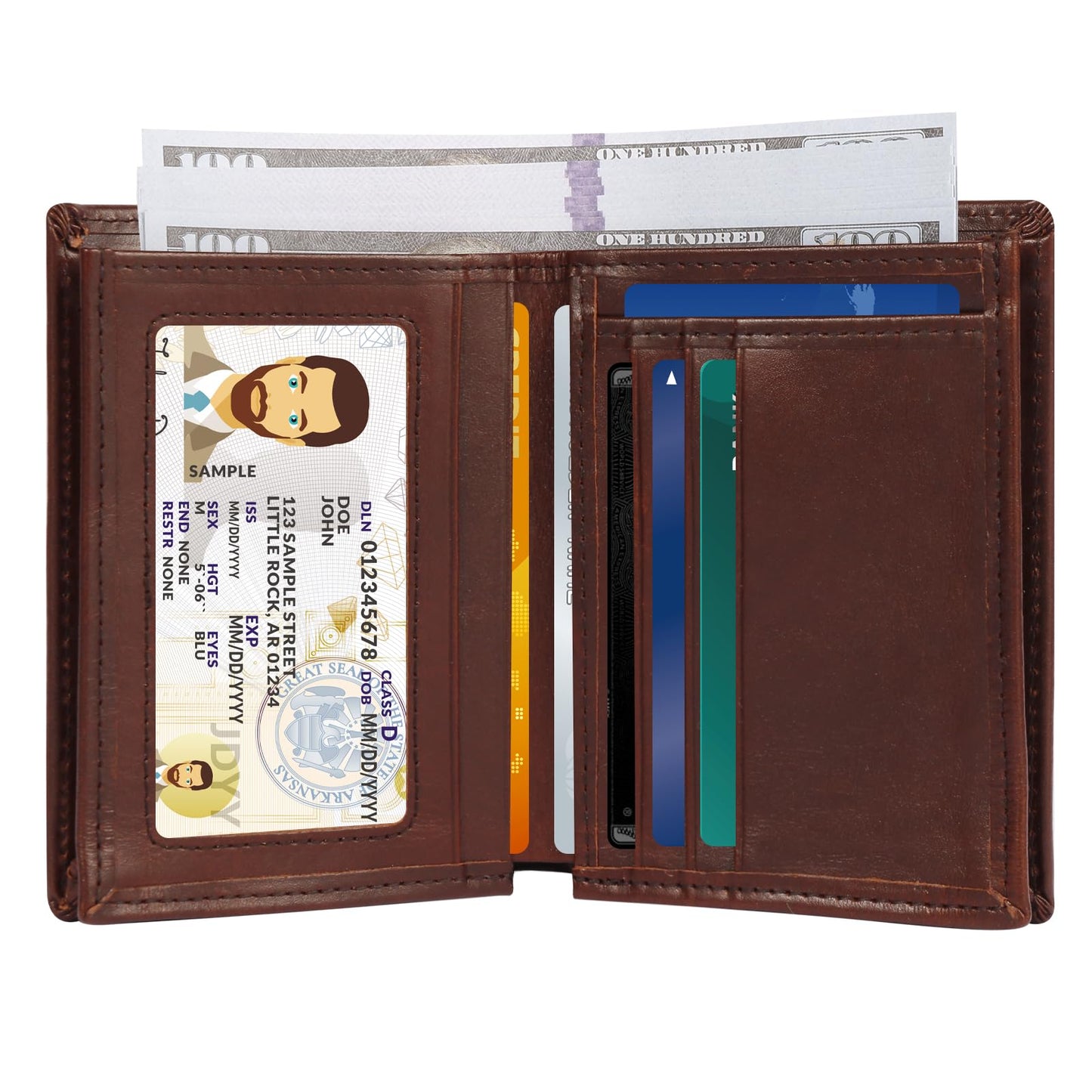 WULOUJIE Men's Leather Bifold Wallet | RFID Blocking 6 Card slot with 1 ID Window Genuine Leather Bi Fold Wallet for Men(Brown) (brown)