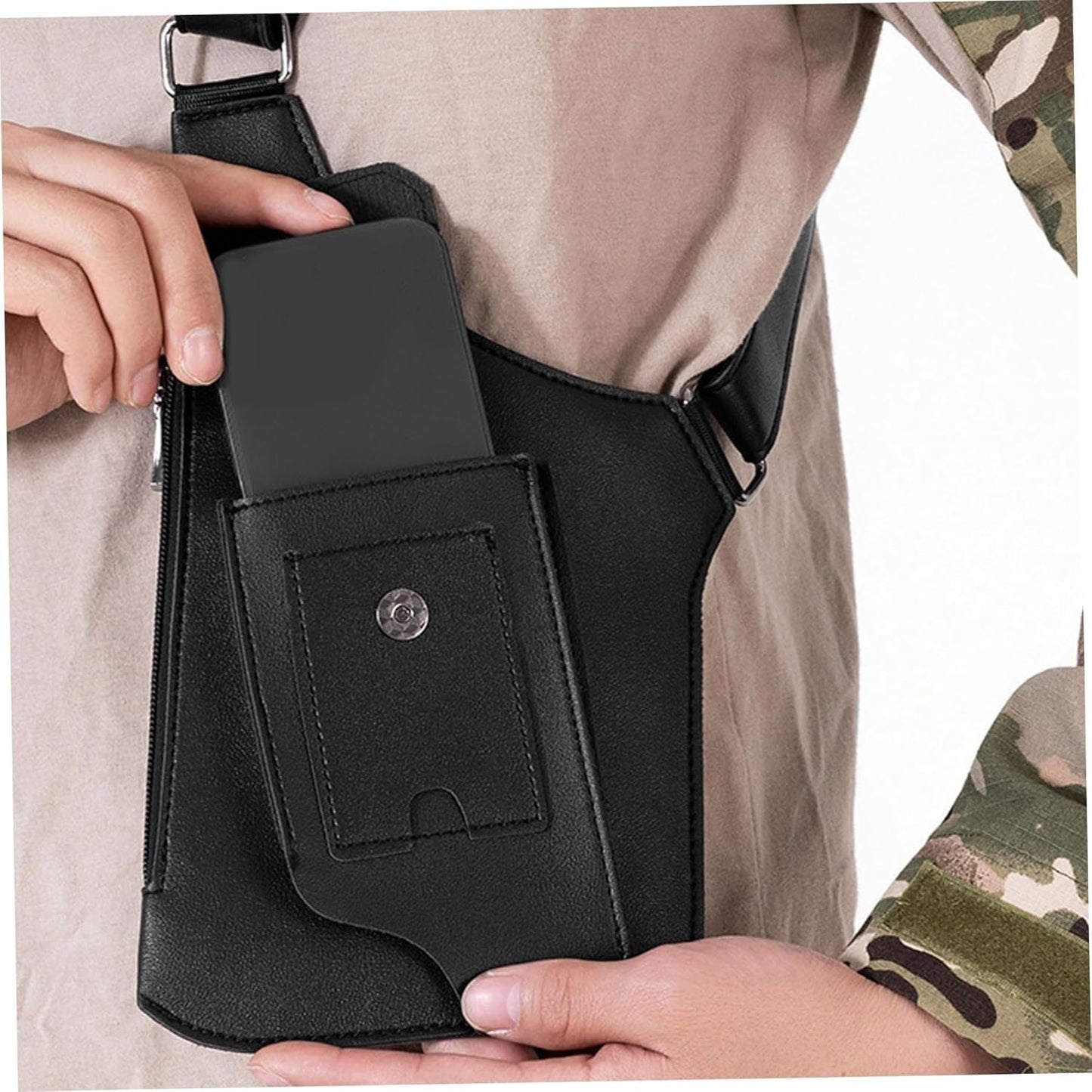 Premium Leather Shoulder Bag, Double Shoulder Armpit Bag, Anti-Theft Hidden Adjustable Strap Holste, Underarm Strap Wallet (Black)