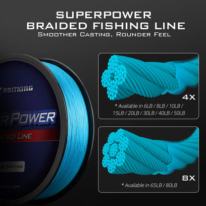 KastKing Superpower Braided Fishing Line, Sky Blue, 10LB, 1097 Yds