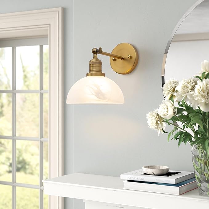 1-Light Vintage Wall Sconce Light with Milk White Glass Shade, Rustic Indoor Wall Mounted Lamp for Bedroom Vanity Bathroom Living Room Over Kitchen Sink