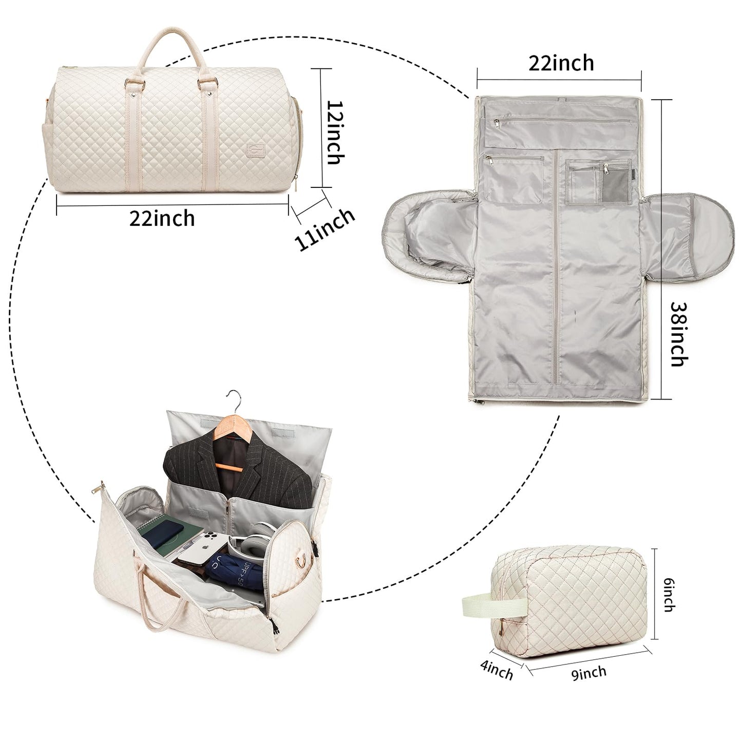 seyfocnia Convertible Carry on Garment Bag for Women, Garment Bags for Travel with Shoe Pouch 2 in 1 Hanging Suitcase Suit Bag for Women Travel Duffle Bag Garment Bag