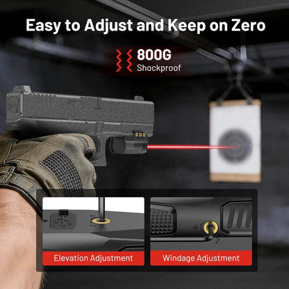 EZshoot Sub-Compact Pistol Laser Sight, Red Laser Sight for Pistol Handgun, Rechargeable Low Profile Laser Beam for 21MM Picatinny Rail Mount, Strobe Mode Available, Ambidextrous Switch