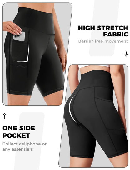 Buauty Biker Shorts Women - 5"/8" High Waisted Tummy Control Workout Gym Spandex Yoga Athletic Bike Shorts with Pocket
