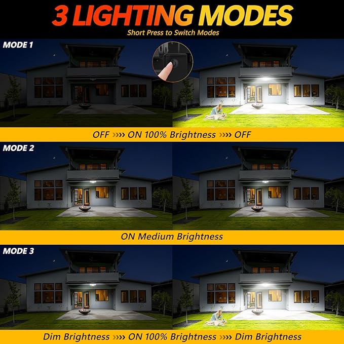 Solar Motion Sensor Outdoor Lights - 3000LM LED Outdoor Motion Lights with Dual Sensors, 3 Lighting Modes, 270° Illumination, IP65 Waterproof Security Flood Light for Yard, Garage, Patio
