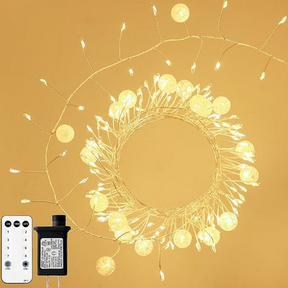 Copper Wire Firecracker Christmas Lights, 26FT 400LED Plug-in Twinkle Cluster Fairy Lights for Christmas Tree with Remote for Bedroom Dorm Wreath DIY Wedding Christmas Decoration