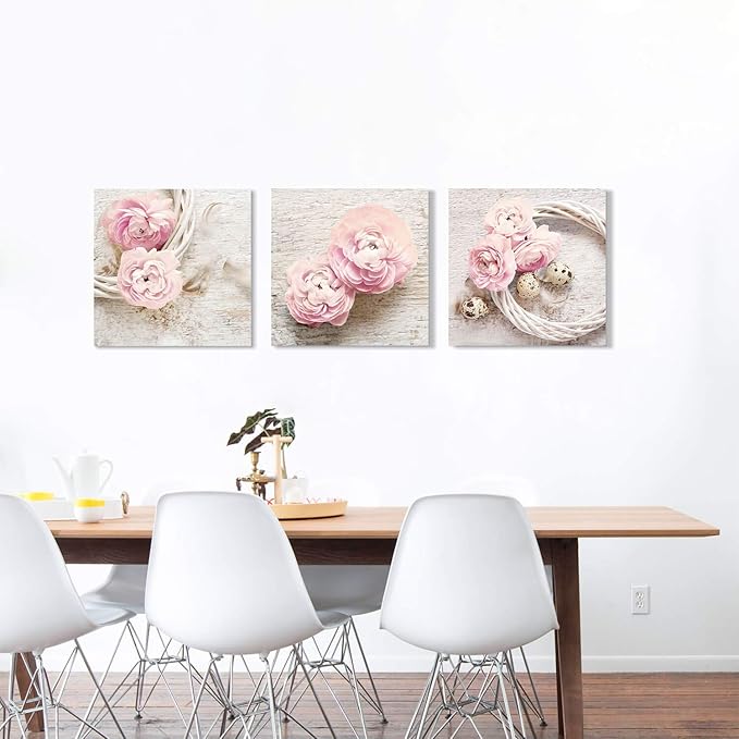 Floral Picture Canvas Wall Art: Innocence Pink Peony Flower Wreath Photographic Prints for Decor