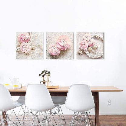 Floral Picture Canvas Wall Art: Innocence Pink Peony Flower Wreath Photographic Prints for Decor