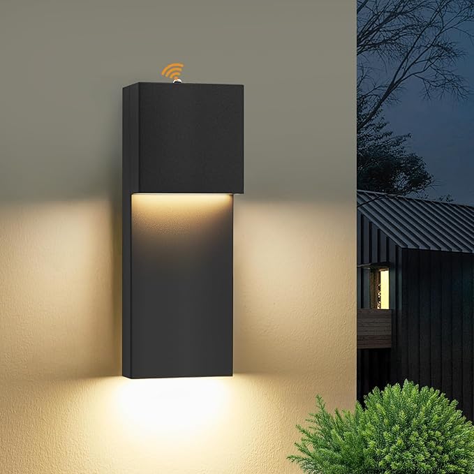 tewei Modern LED Outdoor Wall Sconce, 15'' Dusk to Dawn Outdoor Lighting Exterior Wall Lights, Black LED Front Porch Lights Outside Wall Mount Lighting for House, Backyard, Warm White 3000K, 1 Pack