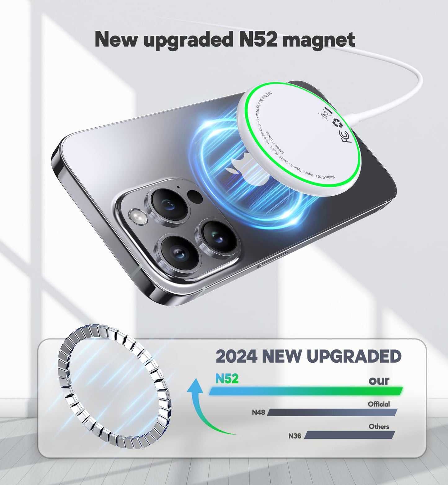 Magnetic Wireless Charger 2 Pack, 15W Fast Mag Safe Compatible Charging Pad for iPhone 16/15/14/13/12 Series & AirPods 3/2/Pro, Dual-Port Wireless Charging Station with Sleep-Friendly Light