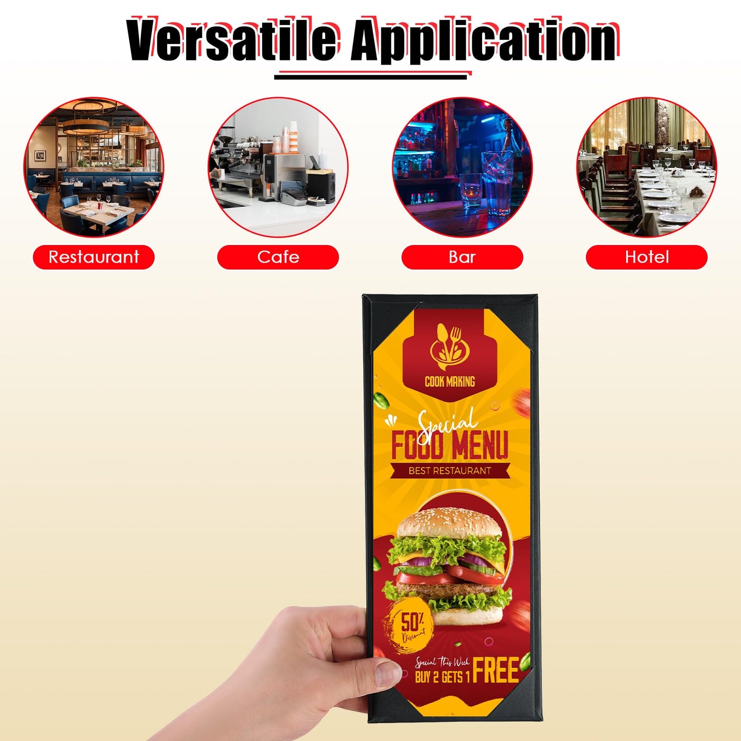 NATGAI 10 PCS 1 View Menu Covers 4.25" x 11", PU Leather Menu Cover Menu Holders, Waterproof Double View Restaurant Menu Covers, Fit for Restaurant Bar Cafe Hotel Wine List (1 View, 4.25"x11")