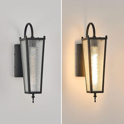 Outdoor Wall Light, Black Metal Sconce, 17.1in Exterior Waterproof Lantern with Clear Glass, Farmhouse Porch Wall Mount Lighting for Garage, Patio, Front Door