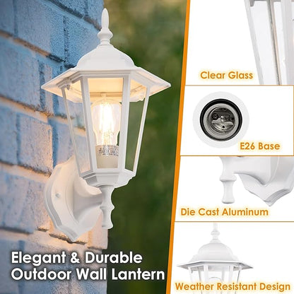GRUENLICH Outdoor Wall Lantern, Wall Sconce as Porch Lighting Fixture with E26 Medium Base, Aluminum Housing Plus Glass, Water-Proof Rated, Bulb Not Included, White Finish, 2 Pack
