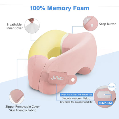 jiaao Neck Pillow Airplane, Memory Foam Travel Neck Pillows for Long Flight, 3D Eye Masks, Ear Plugs and Portable Drawstring Bag, Napping Pillow for Home, Road Trips, Sleep Rest and Travel Use