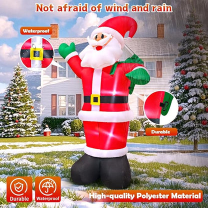 6FT Inflatable Santa, Christmas Inflatable Santa Claus with Gift Bag, Santa Blow up Yard Decorations Built-in LED Lights Party Lawn Holiday Xmas Winter Outdoor Décor