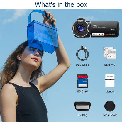 Peryoua 4K HD 80MP Camcorder Video Camera 18X Digital Zoom 3.0 IPS Screen Vlogging Camera for YouTube IR Night Vision Video Recorder with 32GB SD Card, 2 Batteries, Remote Control and Microphone