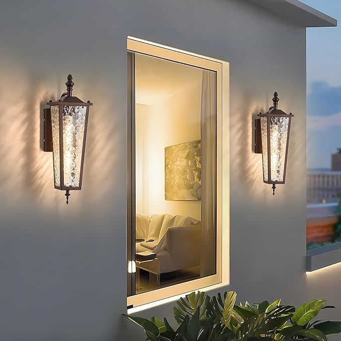Brown Outdoor Wall Light External Wall Light Porch Lamp Wall Mount with E26 Outlet and Glass 16.7 Inch Outdoor Lighting for Garage Patio Front Entrance