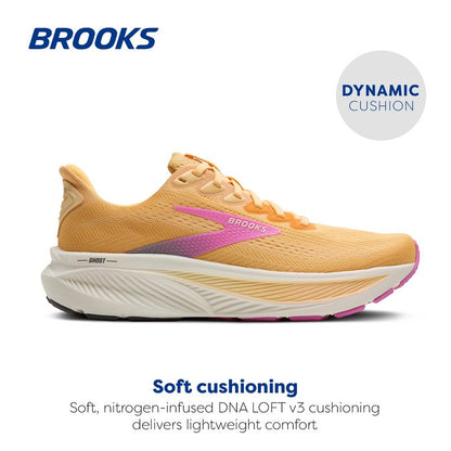 Brooks Women’s Ghost 17 Neutral Running Shoe - Apricot/Grey/Pink - 8 Medium