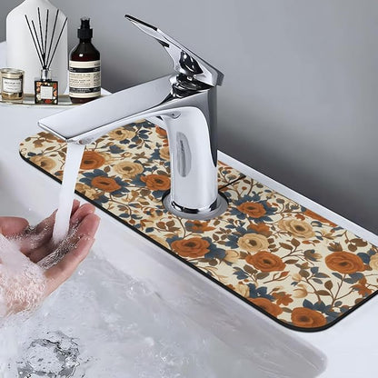 Faucet Draining Mat For Kitchen Sink, Peony Flower Blue Leaves Diatom Mud