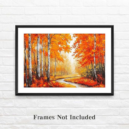 Yesad Autumn Canvas Wall Art, Fall Tree Forest Field Landscape Painting Fall Wall Art Prints Pictures Posters Artwork for Living Room Bedroom Bathroom Home Decor (Unframed,12”x8”,Tree & River)