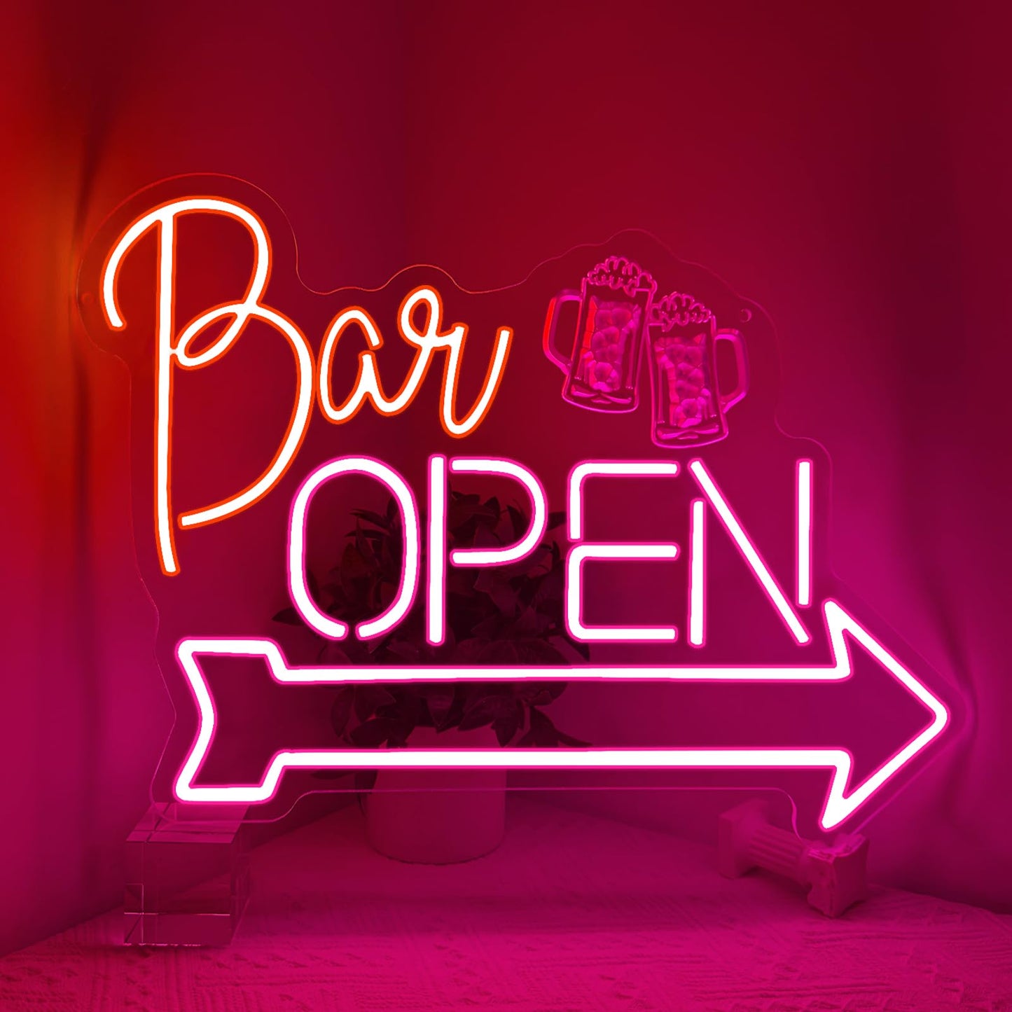 Bar Open Neon Sign,Open Signs for Business Home Beer Bar Man Cave Club Pub Restaurant Stores Hotel Party,Pink Orange Dimmable LED Sign Wall Art Decor Gift for Men Women USB Powered（16.9"*12.6"）