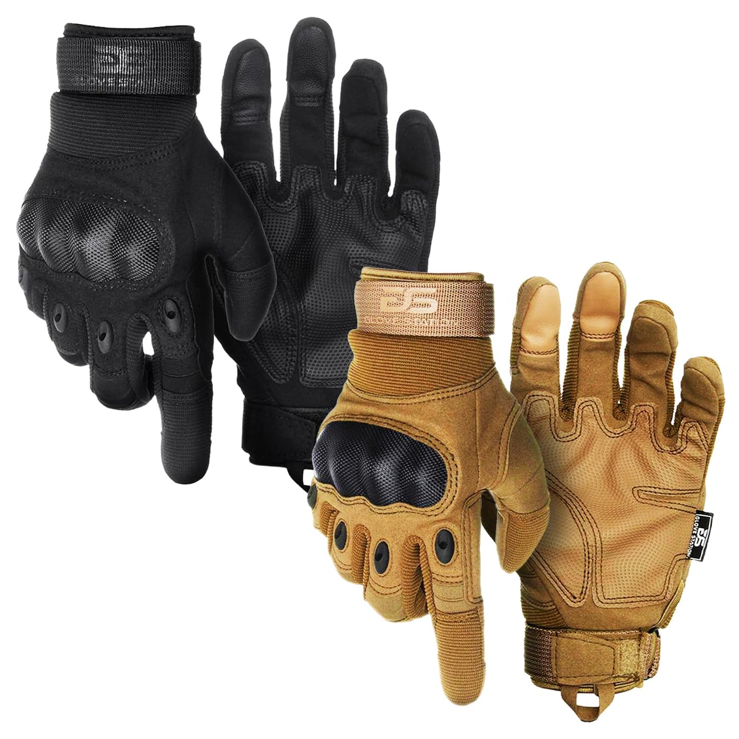 Glove Station Gloves for Men – Touchscreen Utility Gear with Hard Knuckle Protection Used in Motorcycle, Airsoft, & Outdoor Work Black & Tan Large