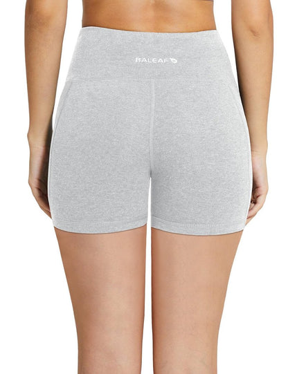 baleaf Workout Shorts Women 5" Biker Yoga Gym Spandex Running Volleyball Compression Tummy Control Short with Pockets Light Grey L