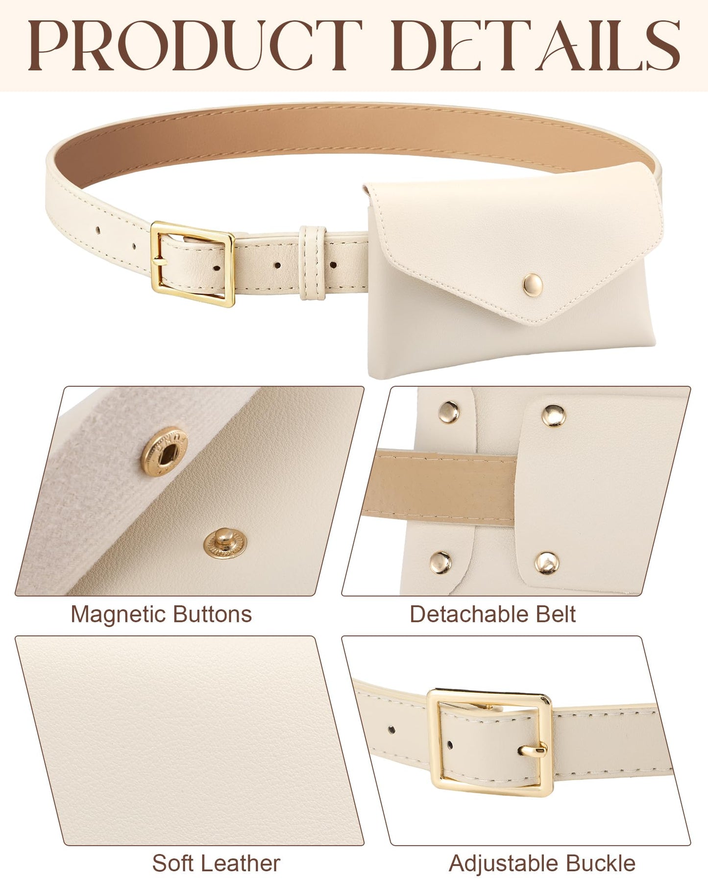 Shihanee 3 Pcs PU Leather Waist Belt Bags for Women Adjustable Fashion Mini Waist Pouch Equestrian Belt Bags for Fashion Party Riding Hiking Daily Use Y2k Accessory (Black,Beige,Red)