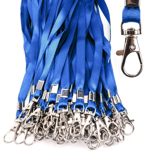 Lanyards 50 Pcs Bulk Lanyard for Id Badges Flat Blue Lanyard with Badge Clip Swivel Hook (50, Blue)