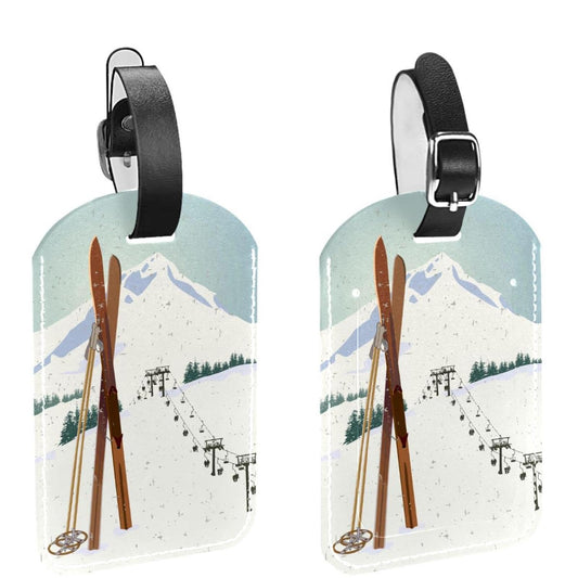 2 Pack Winter Ski Moutain Luggage Tags for Suitcases PU Leather Travel Tags Bag Tags Privacy Protection