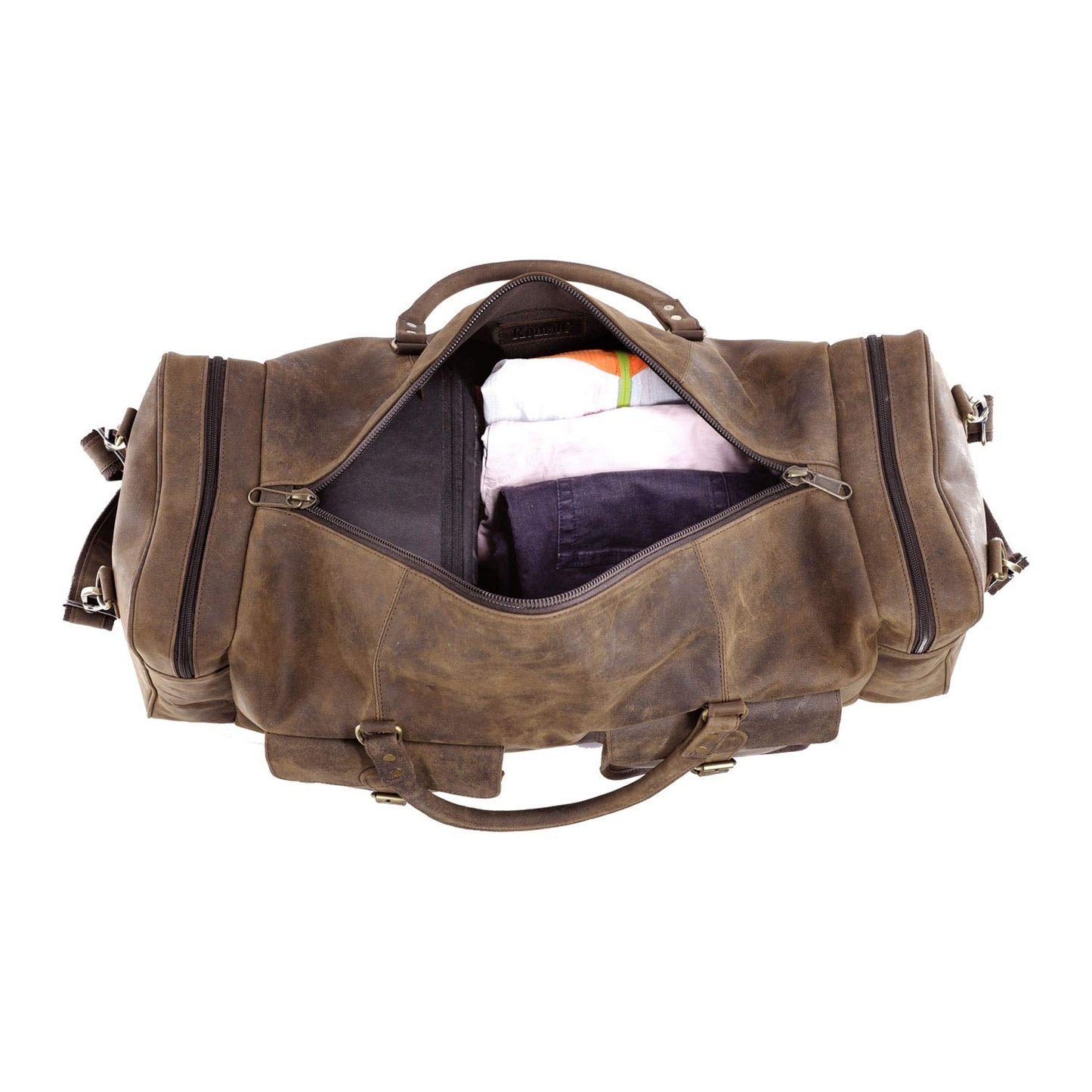 KomalC 28 inch Duffel Bag Travel Sports Overnight Weekend Leather Duffle Bag for Gym Sports Cabin Holdall bag (Distressed Brown)