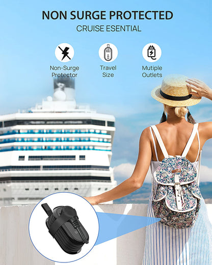 BEVA Travel Power Strip with USB Ports, 4FT Travel Flat Plug Extension Cord, Fast Charge PD 20W 2 Outlets 3 USB Ports, Non Surge Protector for Cruise Ship Travel Essentials(PD20W Charge Black)