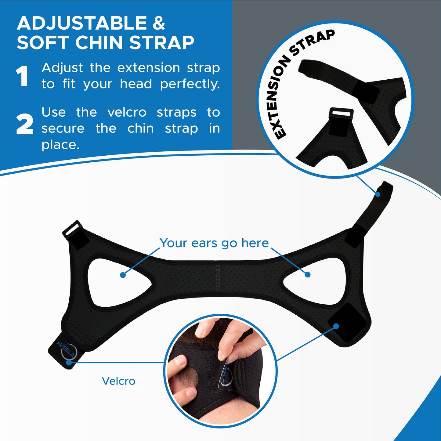 AVEELA Chin Strap for Sleeping | 3 Sizes Anti Snoring Chin Strap, Anti Snoring Device for Men and Women | Double Airflow Jaw Strap, Stop Snoring Solution Chin Strap - Medium Chin Strap for CPAP Users