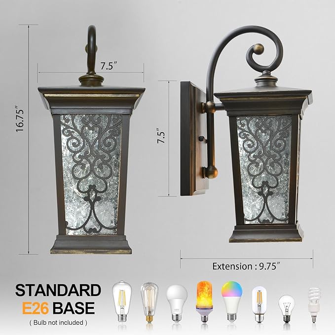 ALVIME Outdoor Wall Light Fixtures, Exterior Lighting Fixtures, Waterproof Outdoor Sconce Lights, Outside Patio Lanterns for Entryway, House Front Door, Farmhouse, Garage, E26 Base&Clear Seeded Glass