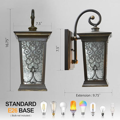 ALVIME Outdoor Wall Light Fixtures, Exterior Lighting Fixtures, Waterproof Outdoor Sconce Lights, Outside Patio Lanterns for Entryway, House Front Door, Farmhouse, Garage, E26 Base&Clear Seeded Glass