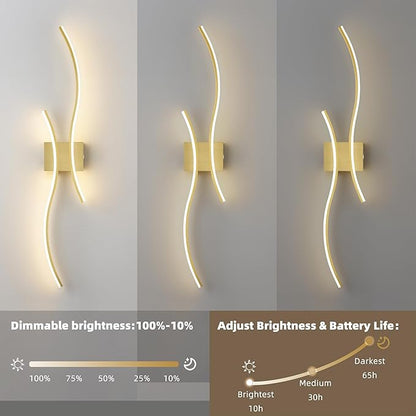 Battery Operated Wall Sconce Set of 2, Dimmable Modern LED Rechargeable Wall Light with Remote Control, Wall Decor for Living Room, Hallway, Quick Install, No Electrician Required