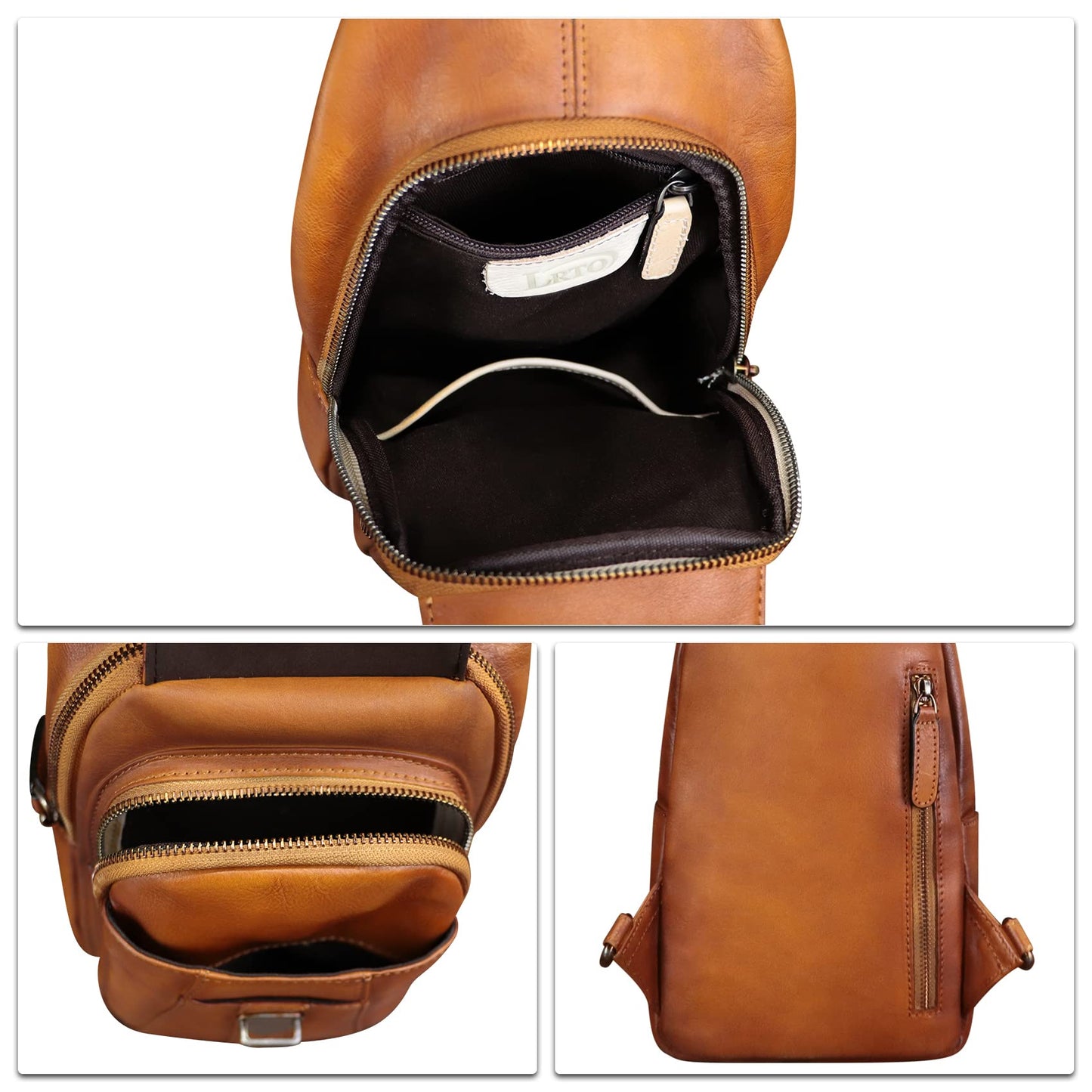 LRTO Genuine Leather Sling Bag for Women and Man Handmade Retro Hiking Crossbody Backpack Purse Chest Shoulder Daypack (Brown)