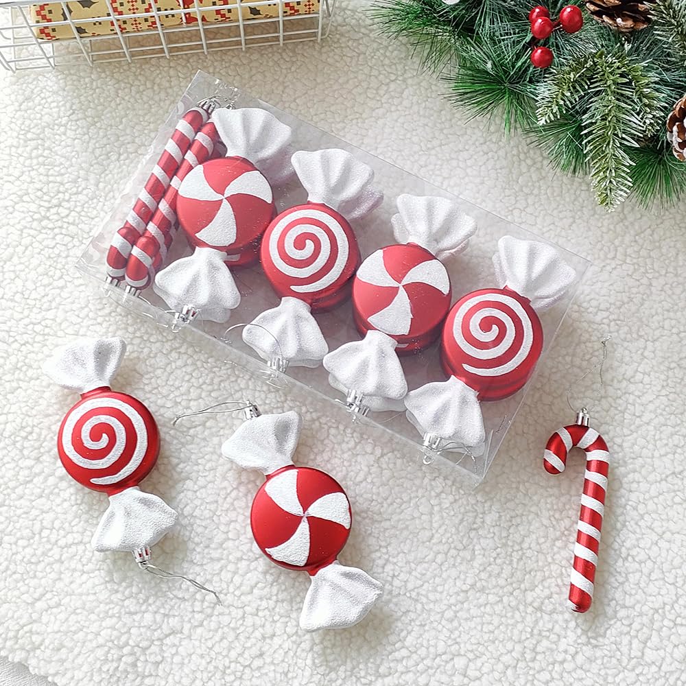 12Pcs Christmas Lollipop Candy Cane Ornaments, Hanging Christmas Tree Crafts 6.5Inch Red White Fake Pendant for Xmas Tree Decor New Year Home Party Supplies