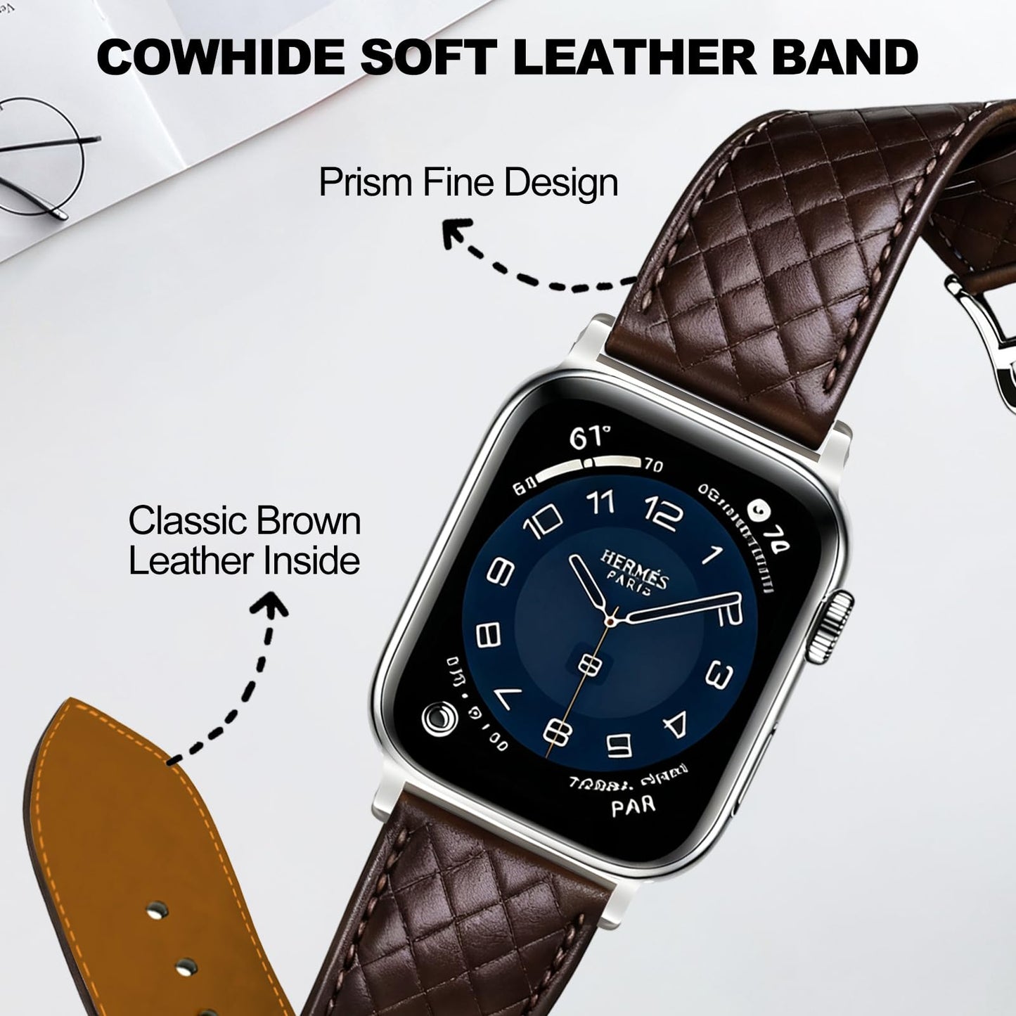 Women Genuine Lether Watch Band for Apple Watch, Dressy Soft Leather Watch Strap for Small Wrist, Compatible with Apple Watch Series 11 10 9 8 7 6 SE Ultra 3 2 1 38mm 40mm 41mm 42mm 44mm 45mm 46mm 49mm
