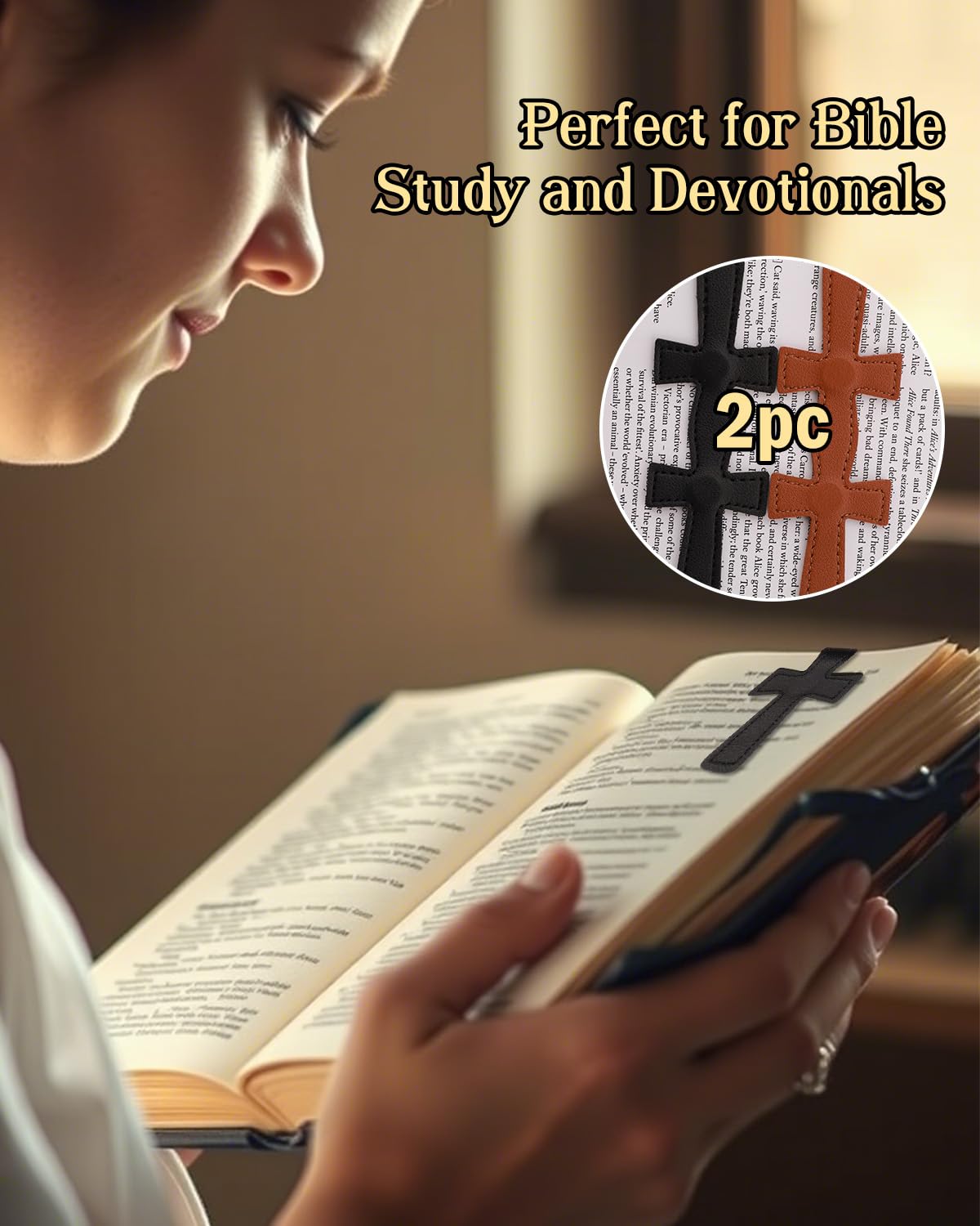 2 Pcs Bible Magnetic Bookmarks - Easter Verse Cross Christian Leather Bookmark for Women & Men, Double-Sided Magnetic Page Clips, Religious Gift for Easter Readers Father's Day Gift (Black+Brown)