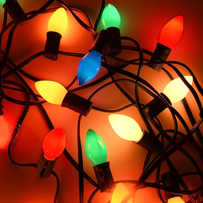 Christmas Decorations - C7 LED Christmas Lights Outdoor, 25Ft Vintage Christmas Lights Multicolor LED Christmas Tree Lights Shatterproof with 25+2 Bulbs for Christmas Tree Home Yard Decor, 0.6W