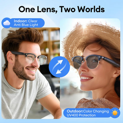 AI Smart Glasses, Bluetooth 5.4 Translation Glasses with 144 Language & Accents, Blue Light Filtering Lenses, Multifunctional Smart Glasses for Men Women, Travel Meeting Trade Business HY-C8 White